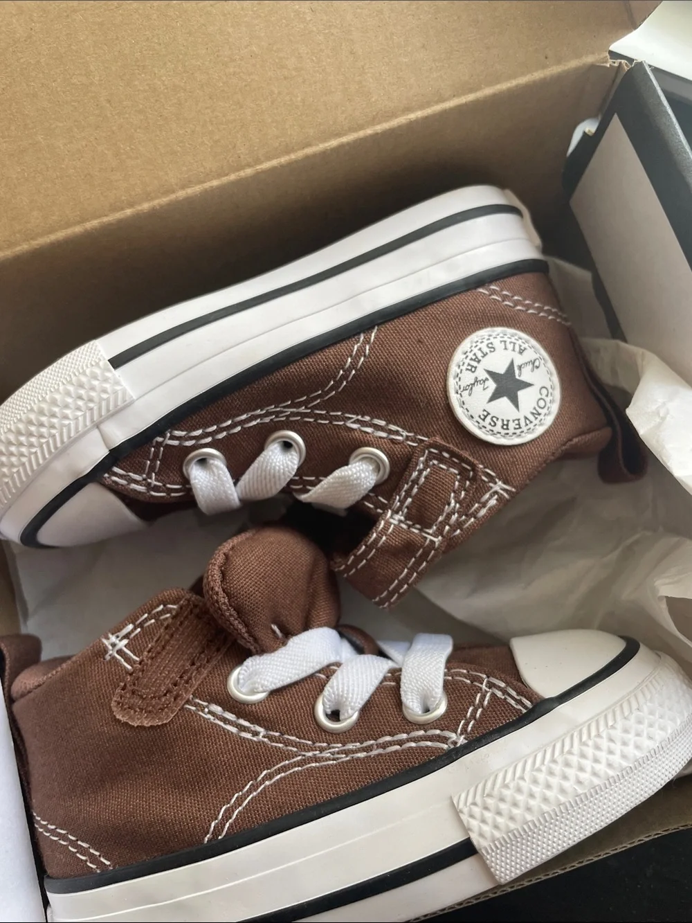 Converse Kids Brown High Top Sneakers with White Trim